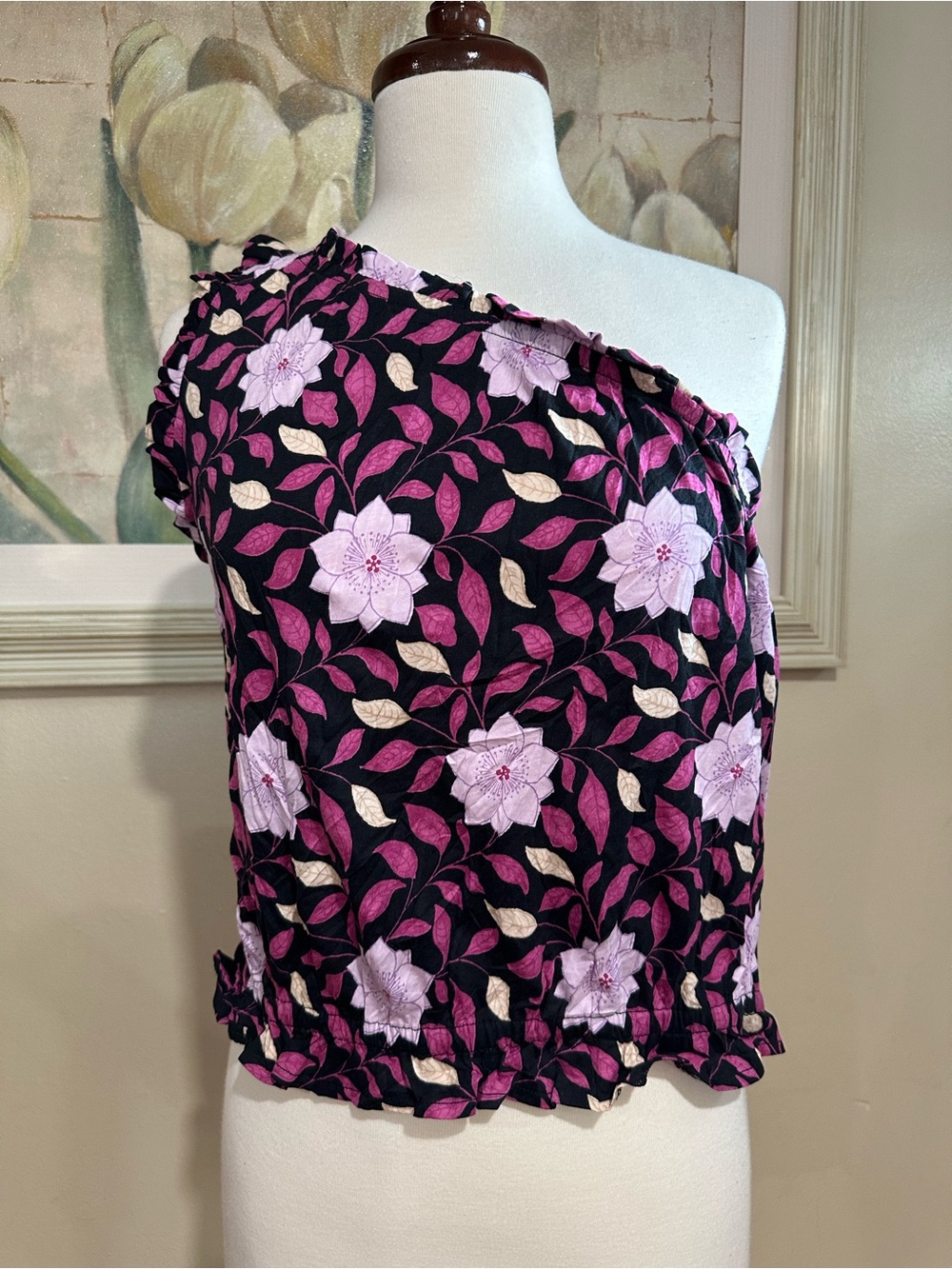 NWT Ann Taylor Floral Pima Cotton One Shoulder Top Size Medium